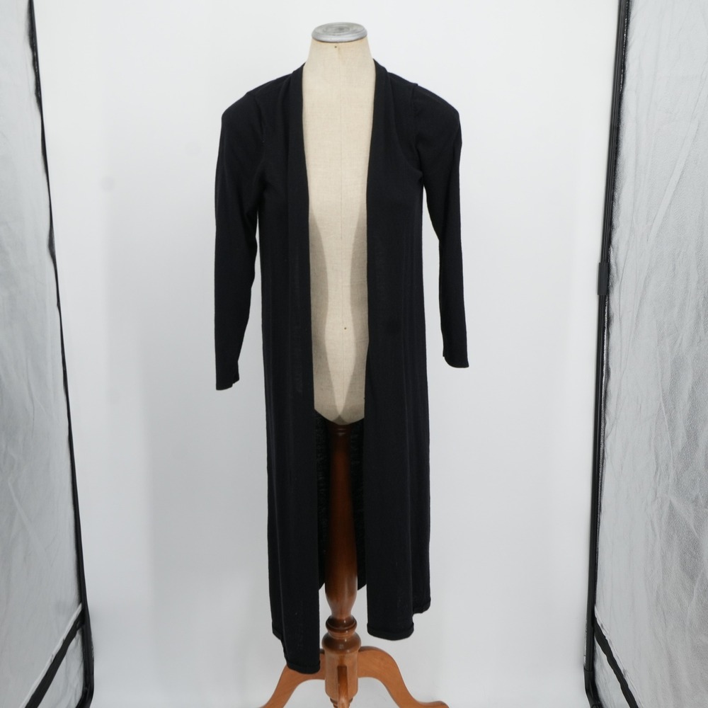 Eileen Fisher Cardigan Womens PL Black Wool Duster Open Front Italian Yarn Knit